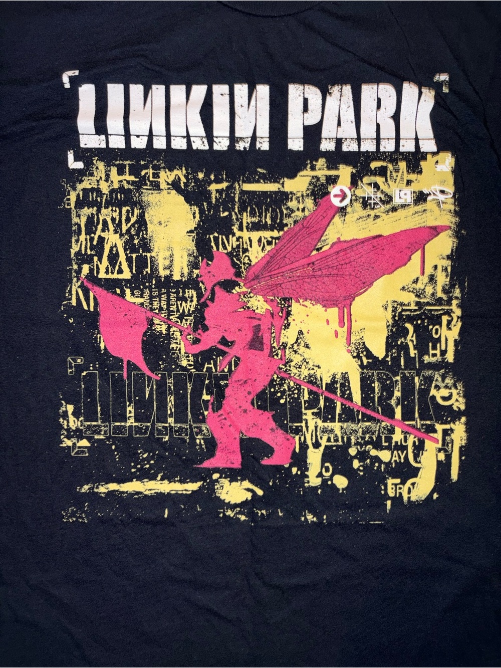 Linkin Park Men’s Black Short Sleeve Graphic Tee with Pink & Yellow Print